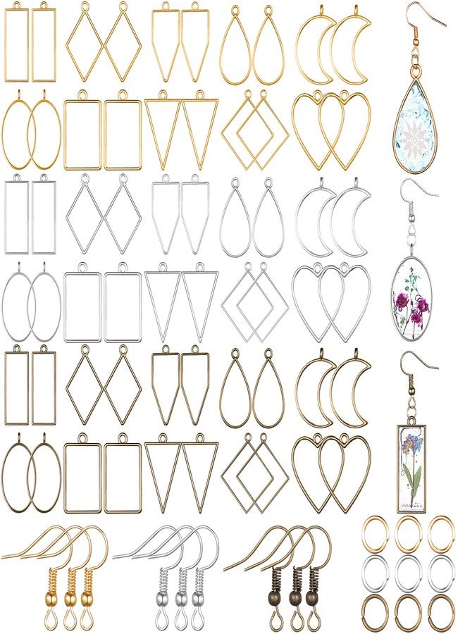 Inbagi 180 Pieces Open Bezels Kits for Resin Hollow Frame Pendants Resin Craft Bezels Assorted Geometric Frame Charms for Resin Casting Necklace Earring Jewelry Making Supplies - Image 1