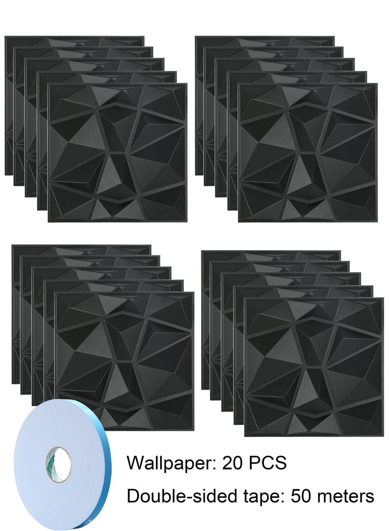 MissTiara 20pcs Diamond Design PVC 3D Wall Panels with 50M Double-Sided Adhesive, Suitable for Kitchen, Living Room, Bedroom, Bathroom, Office and Various Places, 30*30cm Each - Image 1