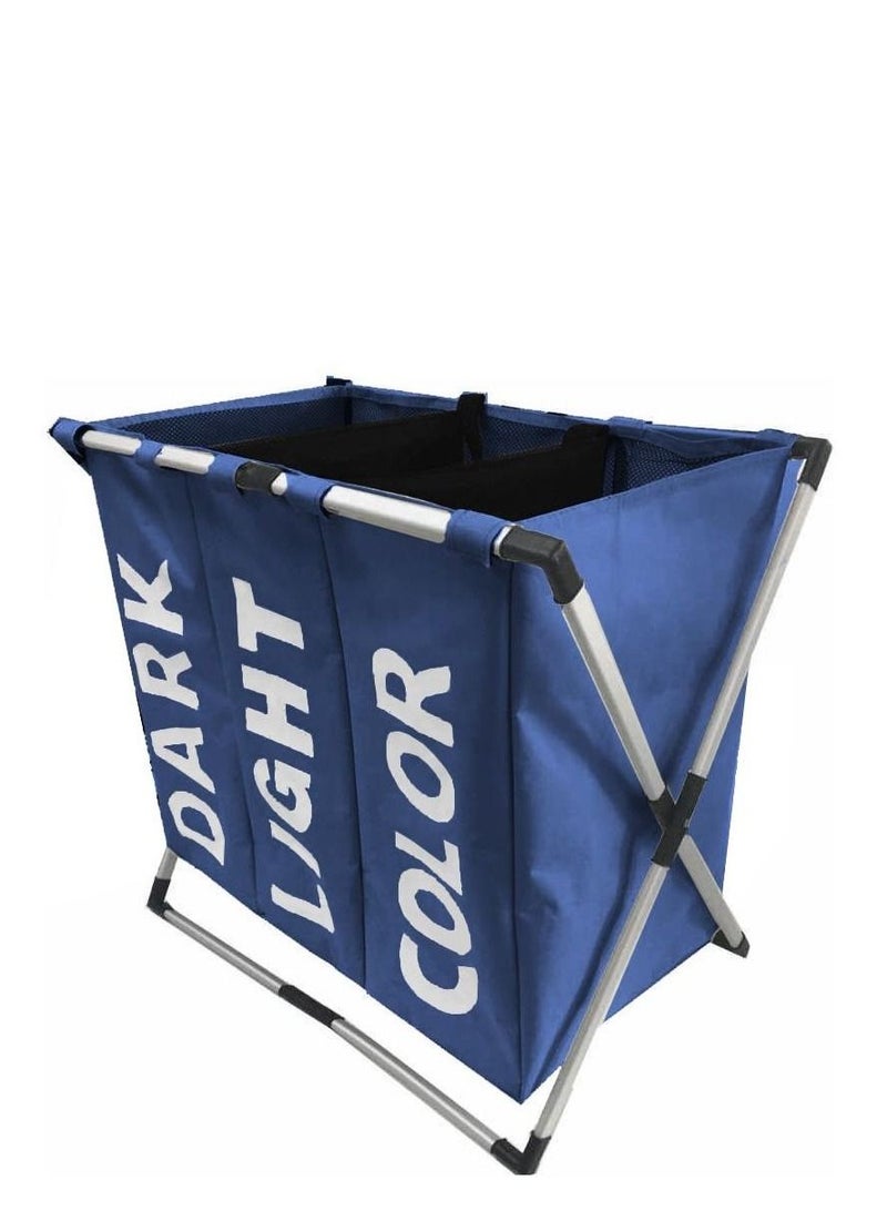 Laundry Basket Foldable Laundry Hamper with three Compartment for Separating Clothes Waterproof Foldable Laundry Organizer Bag  - Image 2