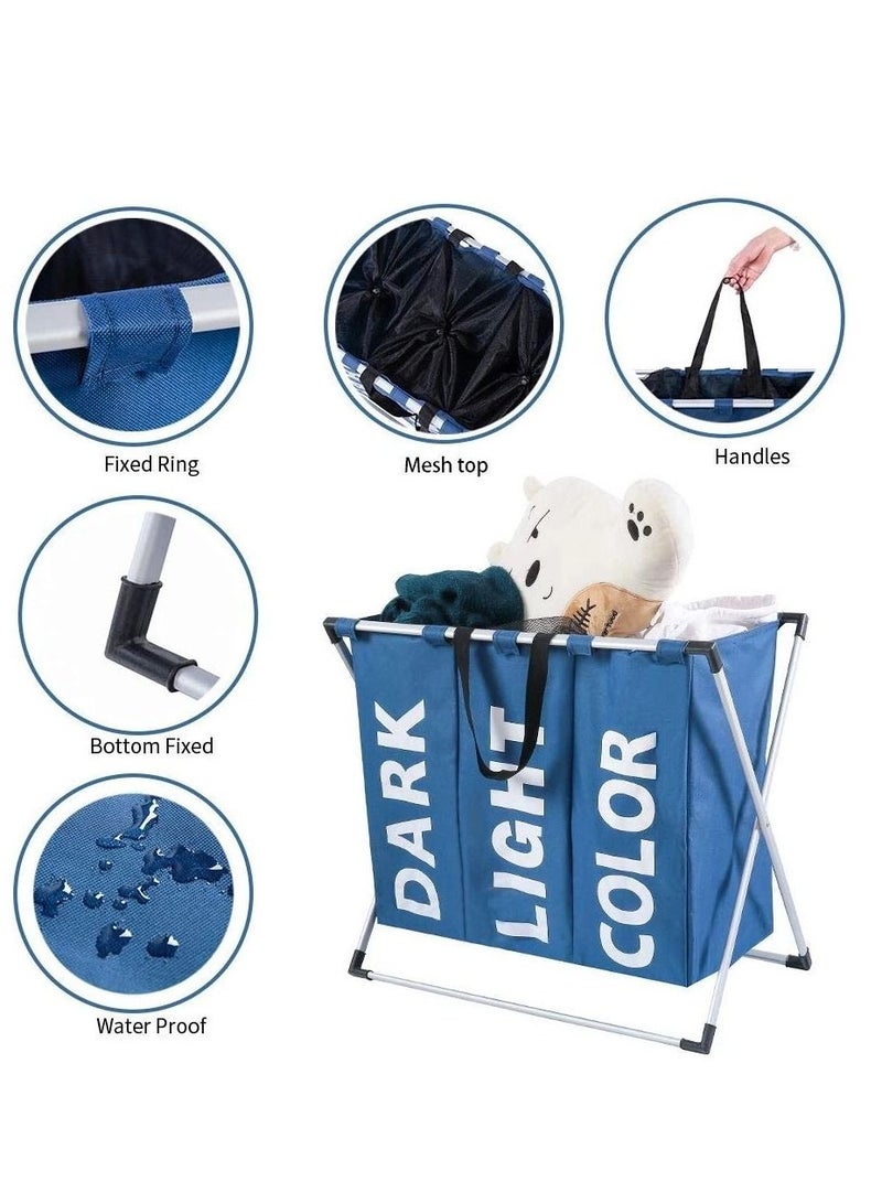 Laundry Basket Foldable Laundry Hamper with three Compartment for Separating Clothes Waterproof Foldable Laundry Organizer Bag  - Image 5