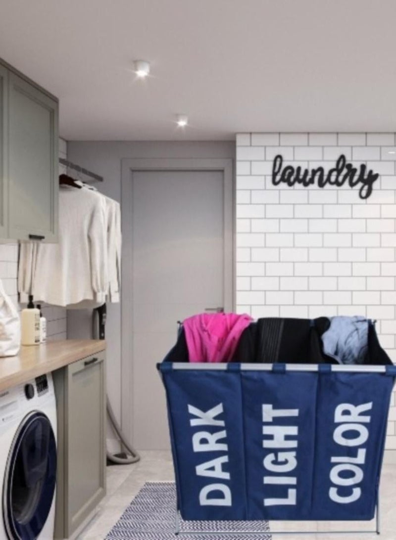 Laundry Basket Foldable Laundry Hamper with three Compartment for Separating Clothes Waterproof Foldable Laundry Organizer Bag  - Image 4