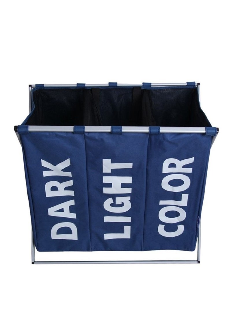 Laundry Basket Foldable Laundry Hamper with three Compartment for Separating Clothes Waterproof Foldable Laundry Organizer Bag  - Image 3
