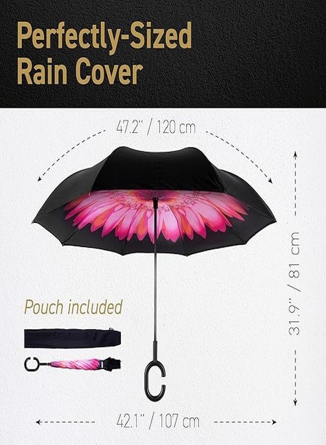 EBOFAB Inverted Reverse Double Layer Folding Umbrella Windproof Rain Protection with C-Shaped Handle Self-Standing Inside Out Design for Women and Men Hands-Free Travel Car Outdoor Weather Use - Image 2