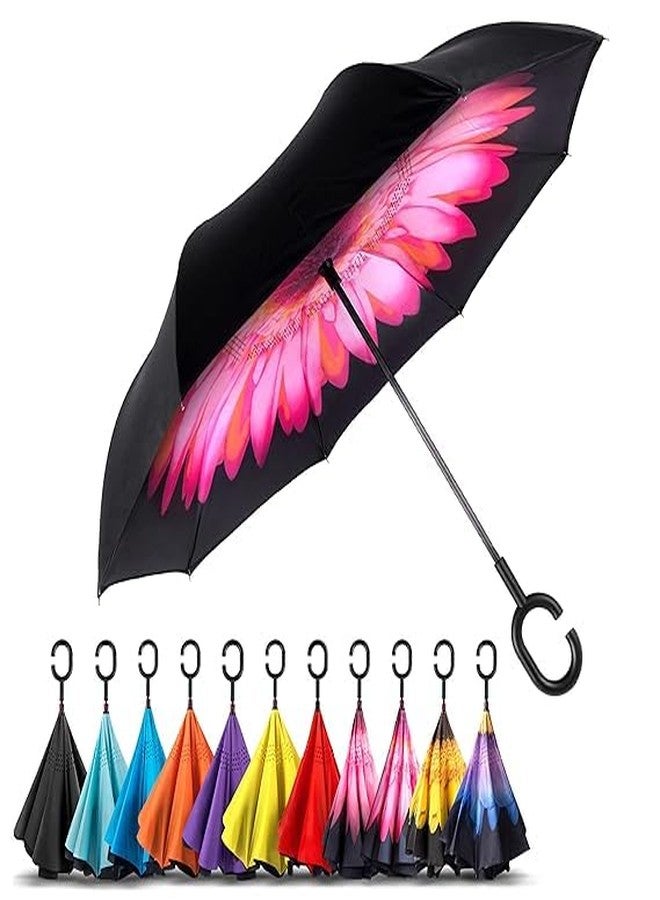 EBOFAB Inverted Reverse Double Layer Folding Umbrella Windproof Rain Protection with C-Shaped Handle Self-Standing Inside Out Design for Women and Men Hands-Free Travel Car Outdoor Weather Use - Image 1