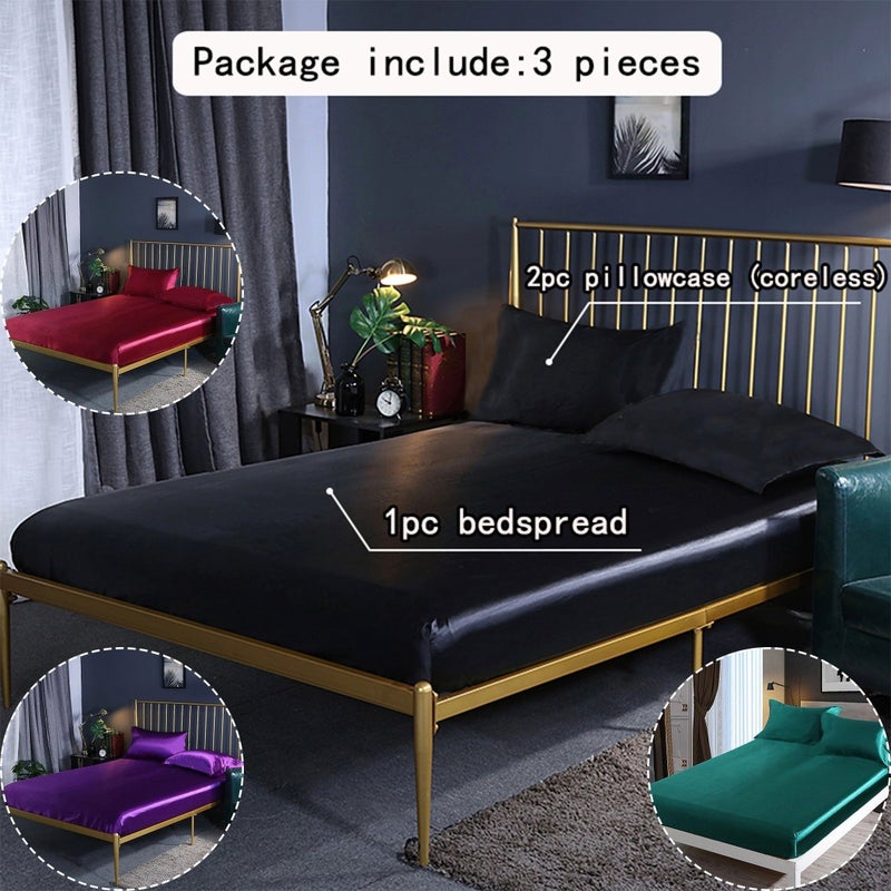 3pcs Light Luxury Silvery Grey Solid Color Fitted Sheet And Pillowcases Set For Full Size Bed - Image 1