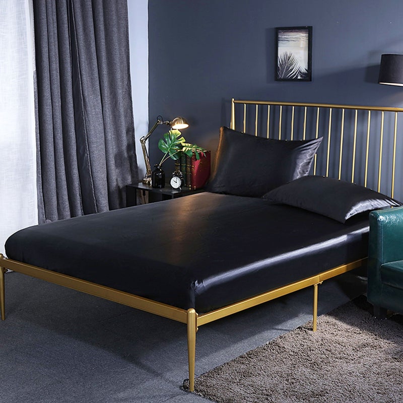 3pcs Light Luxury Silvery Grey Solid Color Fitted Sheet And Pillowcases Set For Full Size Bed - Image 2