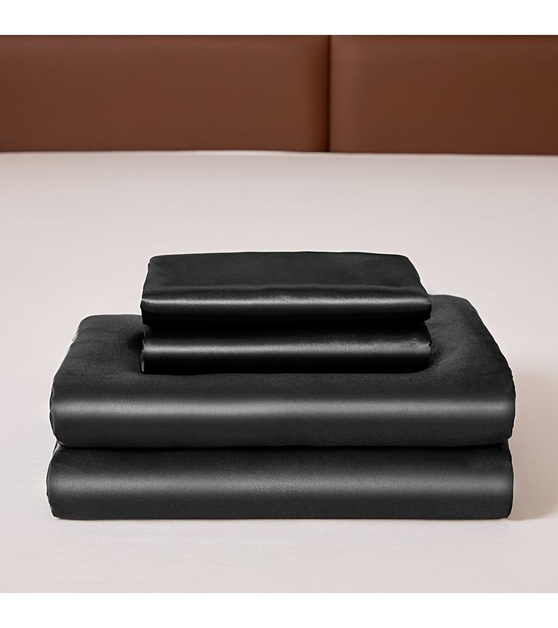 3pcs Light Luxury Silvery Grey Solid Color Fitted Sheet And Pillowcases Set For Full Size Bed - Image 4