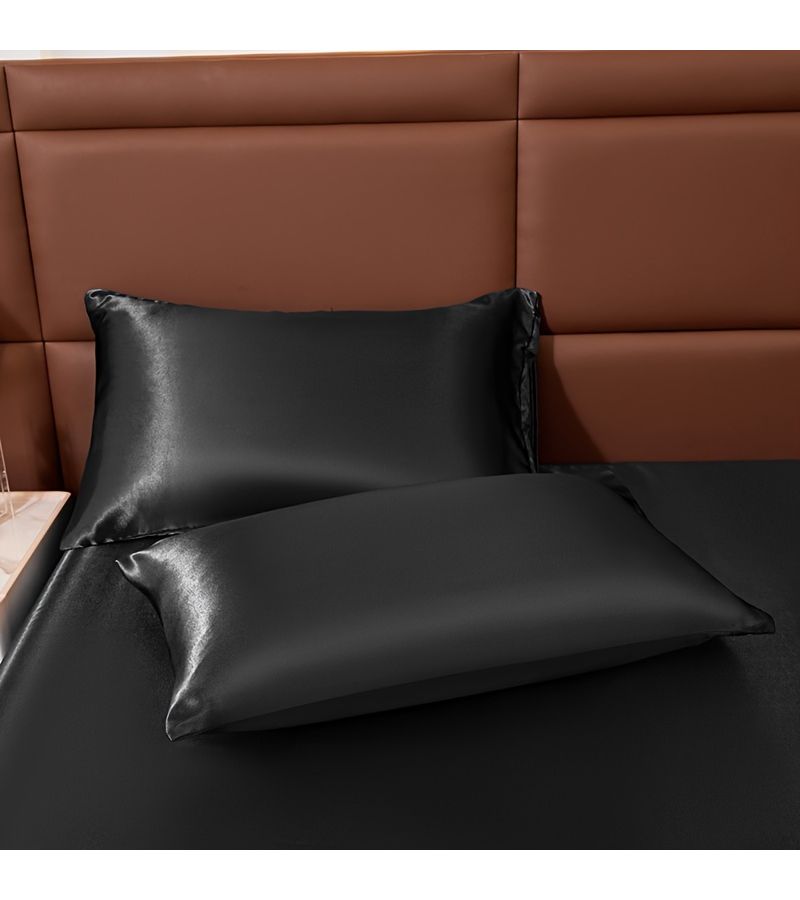 3pcs Light Luxury Silvery Grey Solid Color Fitted Sheet And Pillowcases Set For Full Size Bed - Image 5