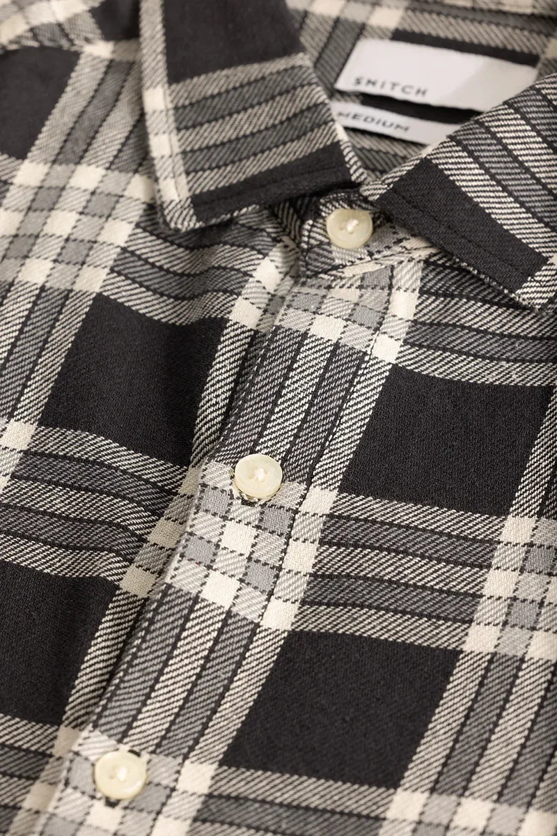 سنيتش Black Checkered Long Sleeve Slim Fit Casual Shirt