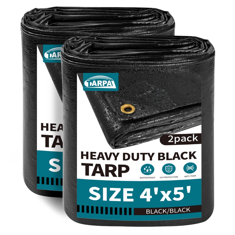 TARPAL Waterproof tarp 4x5 Feet2Pack Black Heavy Duty tarp 14mil polyethylene tarps Multifunctional TarpaulinSnow or UV ProtectionSuitable for Outdoor Furniture awningsRoofsTents tarps Cover