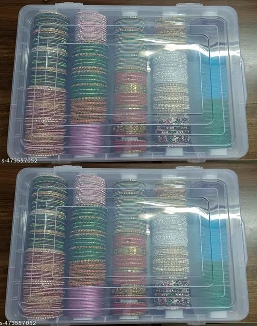 Ewings Transparent Modern Multipurpose Plastic Bangle Box With 5 Detachable Rods For Women and Girls,Organizer Accessories Plastic Storage Box For Jewellery (Pack of 2) (40Lx25Wx10Hcm) - Image 1