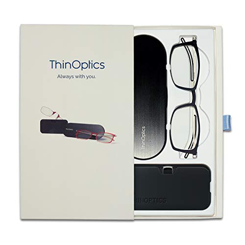ThinOptics Gift Set | Frontpage Brooklyn + Universal POD Rectangular Reading Glasses, Black, 44 mm + 2 - Image 1