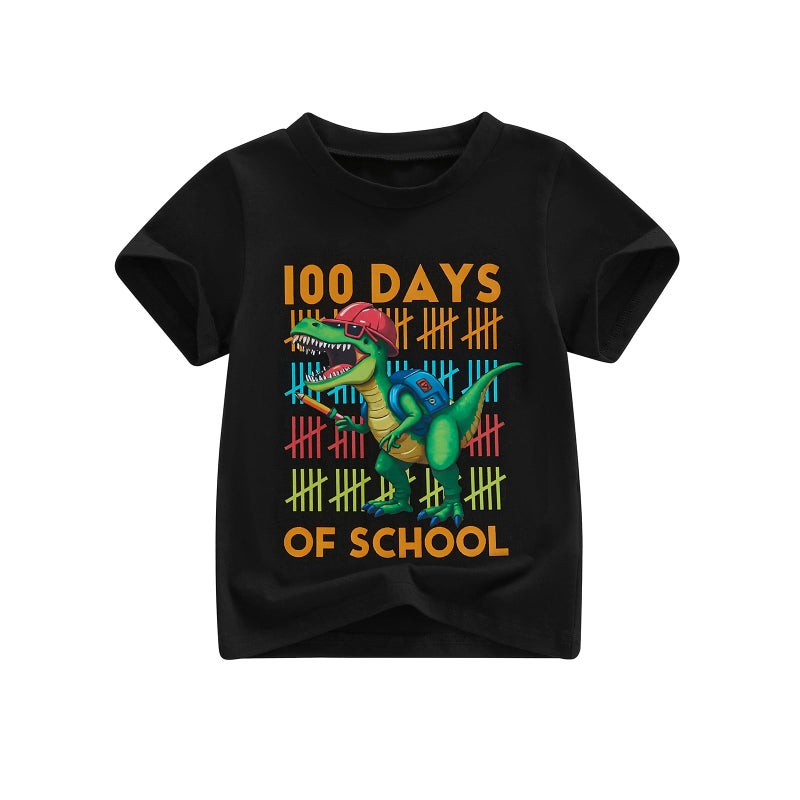Douhoow Boys 100 Days of School Shirt Letter Print Short Sleeve Toddler Boy Tshirts 100th Day of School Shirt for Kids (Black C, 6-7 Years) - Image 1