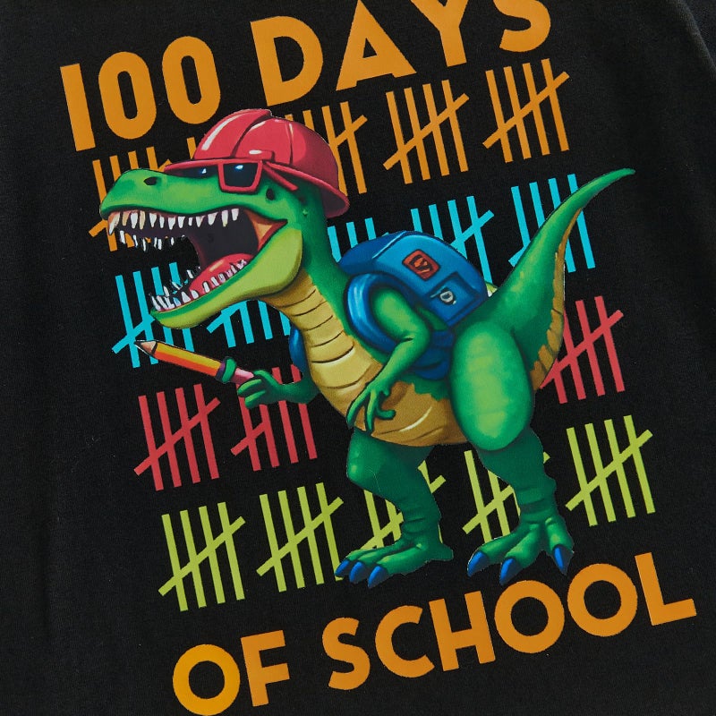 Douhoow Boys 100 Days of School Shirt Letter Print Short Sleeve Toddler Boy Tshirts 100th Day of School Shirt for Kids (Black C, 6-7 Years) - Image 4
