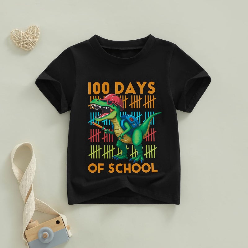 Douhoow Boys 100 Days of School Shirt Letter Print Short Sleeve Toddler Boy Tshirts 100th Day of School Shirt for Kids (Black C, 6-7 Years) - Image 3