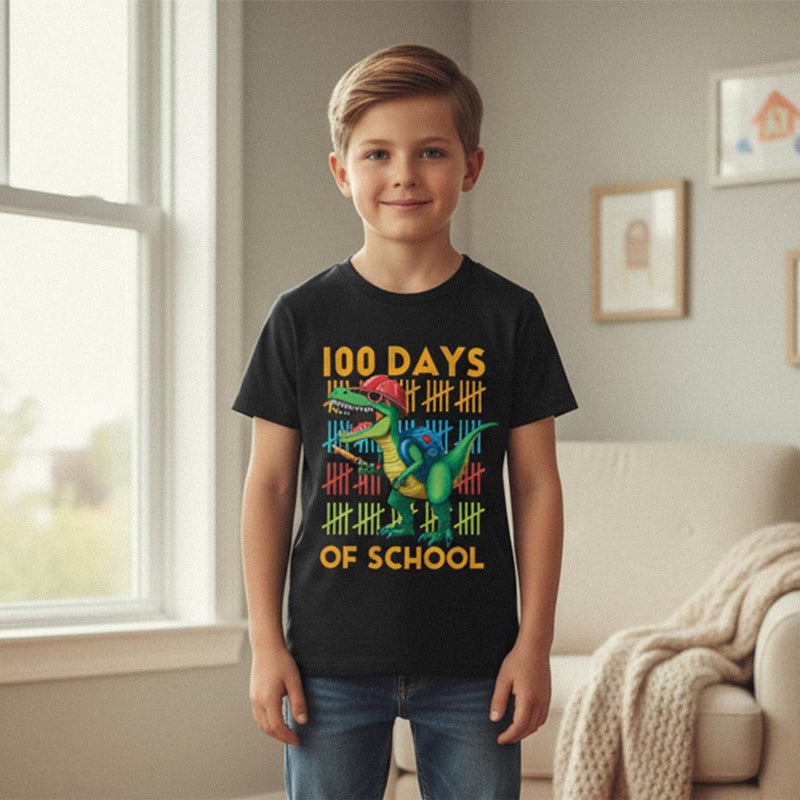 Douhoow Boys 100 Days of School Shirt Letter Print Short Sleeve Toddler Boy Tshirts 100th Day of School Shirt for Kids (Black C, 6-7 Years) - Image 2