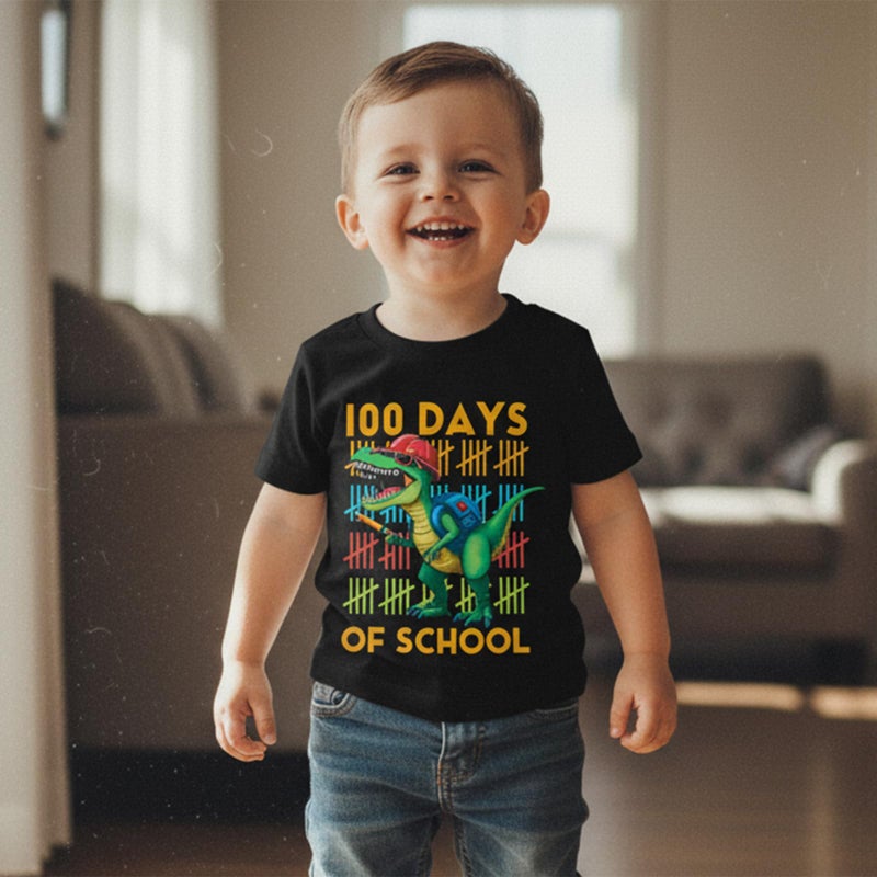 Douhoow Boys 100 Days of School Shirt Letter Print Short Sleeve Toddler Boy Tshirts 100th Day of School Shirt for Kids (Black C, 6-7 Years) - Image 5