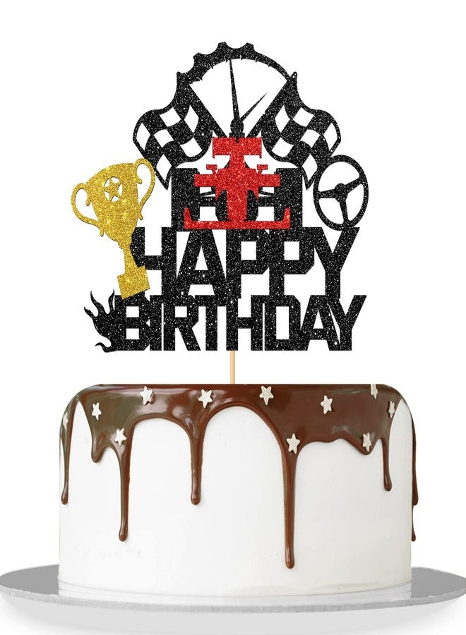 MonMon & Craft Race Car Happy Birthday Cake Topper/Racing Cake Decor/Fast One Birthday/Baby Shower Adults Bday Party Decorations (Race Car) - Image 1