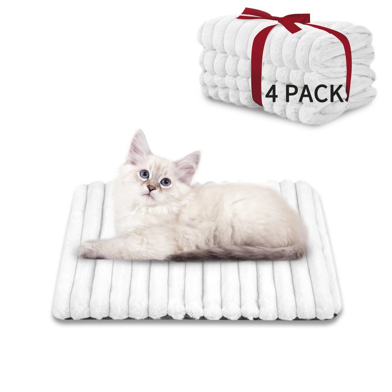 NWK Pack of 4 Fluffy Self Warming Cat Mat, Cat Blanket, Thermal Dog Mat, Washable, Non-Slip Bottom for Sofa & Crate & Kennel & Car Seat (Creamy White, Small (19'' X 15'' X 0.7'')) - Image 1