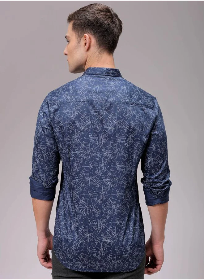 شركة المرآب الهندية Men Slim Fit Geometric Printed Full Sleeves Cutaway Collar Party Wear Shirt