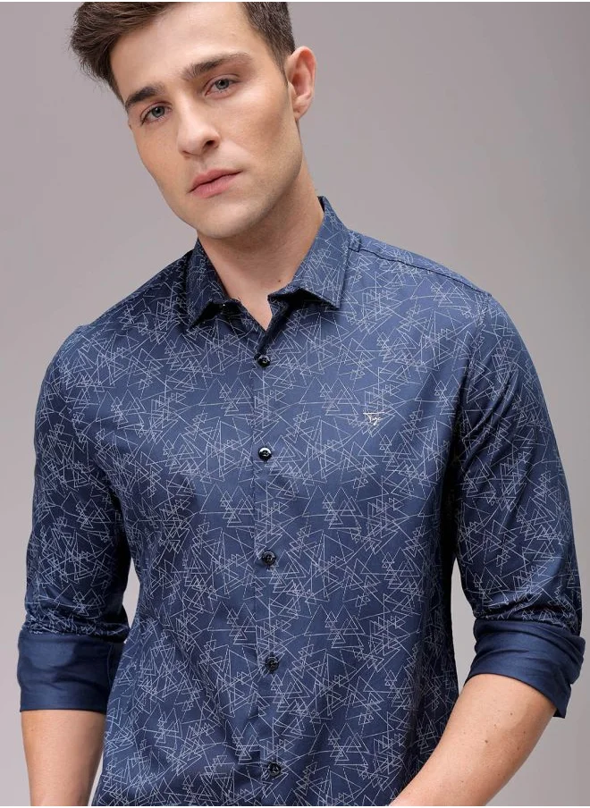 شركة المرآب الهندية Men Slim Fit Geometric Printed Full Sleeves Cutaway Collar Party Wear Shirt