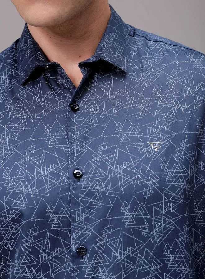 The Indian Garage Co Men Slim Fit Geometric Printed Full Sleeves Cutaway Collar Party Wear Shirt