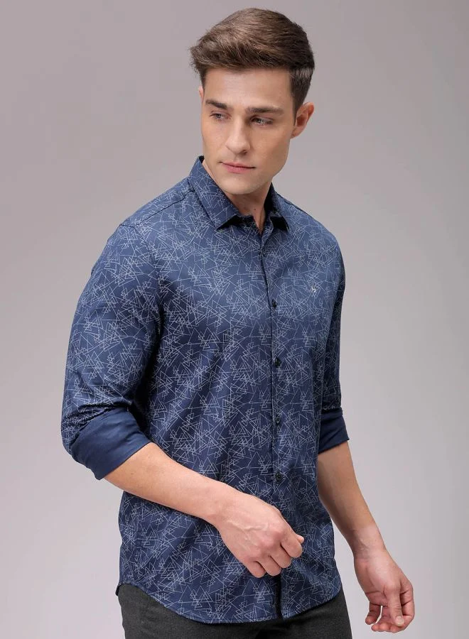 The Indian Garage Co Men Slim Fit Geometric Printed Full Sleeves Cutaway Collar Party Wear Shirt