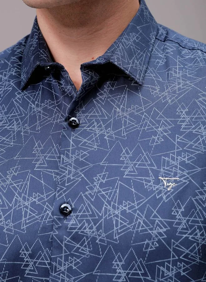 The Indian Garage Co Men Slim Fit Geometric Printed Full Sleeves Cutaway Collar Party Wear Shirt