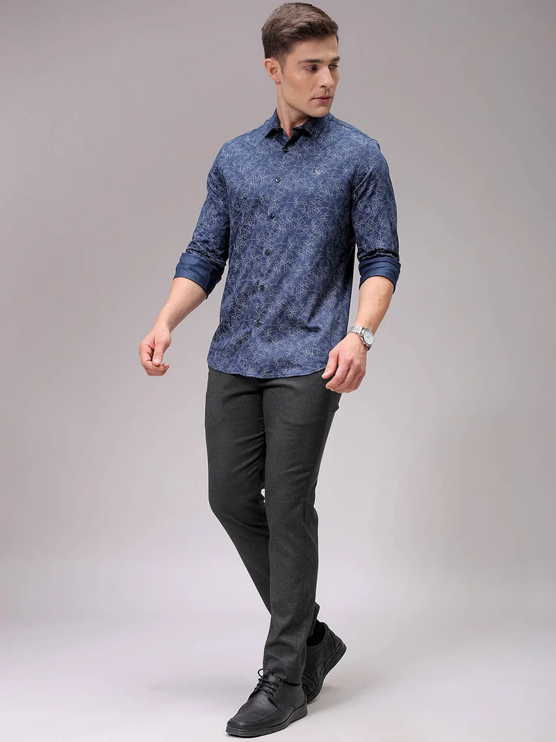 The Indian Garage Co Men Slim Fit Geometric Printed Full Sleeves Cutaway Collar Party Wear Shirt