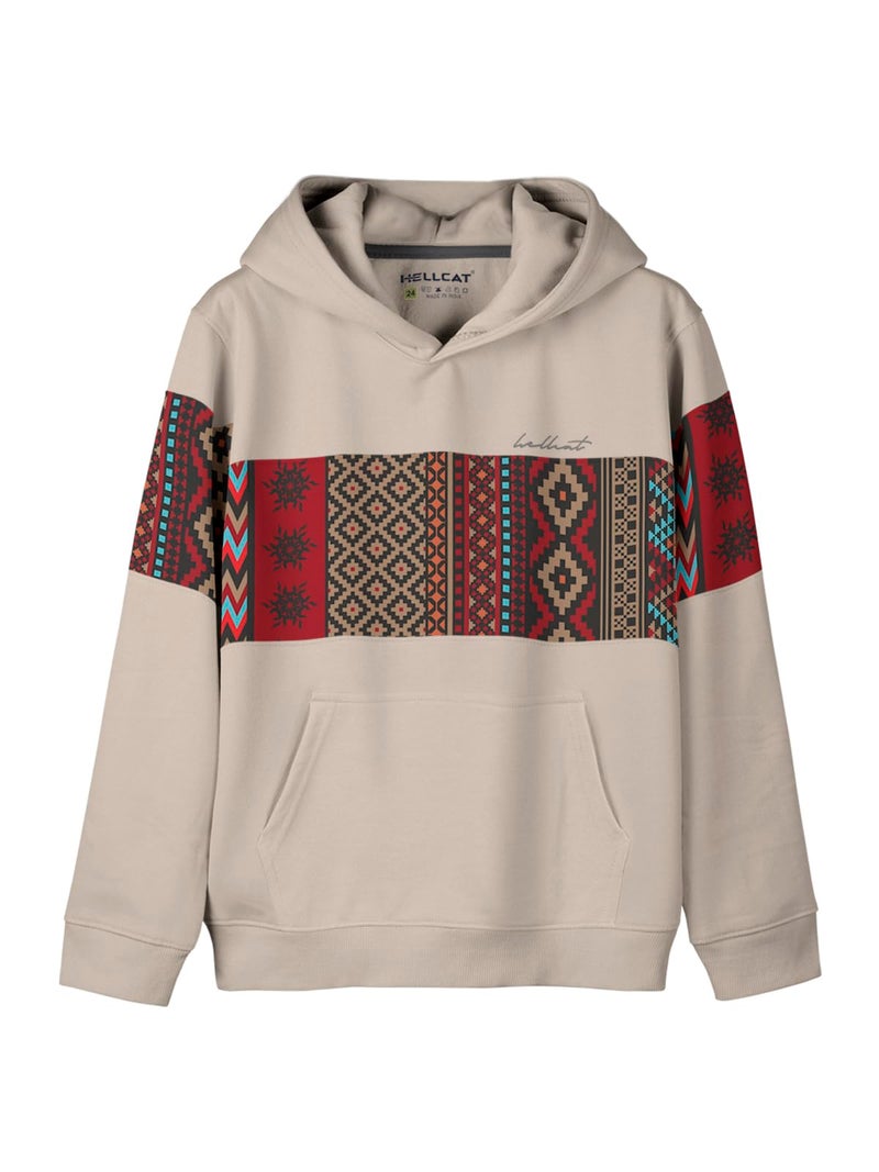 HELLCAT Color Blocked Cotton Blend Hoodie Sweatshirt For Boys, Beige, 11-12 Years - Regular - Image 1