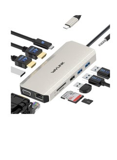Generic Wavelink USB C Hub Charging Dock 12 in 1 Triple Display Dual Display with 2 HDMI VGA 100W PD Ethernet 5 Audio SD/TF Card Reader for Mac/Dell/Acer/HP/Asus/Steam Deck/ROG Ali/Lenovo Laptop  - Image 1