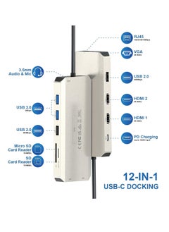 Generic Wavelink USB C Hub Charging Dock 12 in 1 Triple Display Dual Display with 2 HDMI VGA 100W PD Ethernet 5 Audio SD/TF Card Reader for Mac/Dell/Acer/HP/Asus/Steam Deck/ROG Ali/Lenovo Laptop  - Image 2