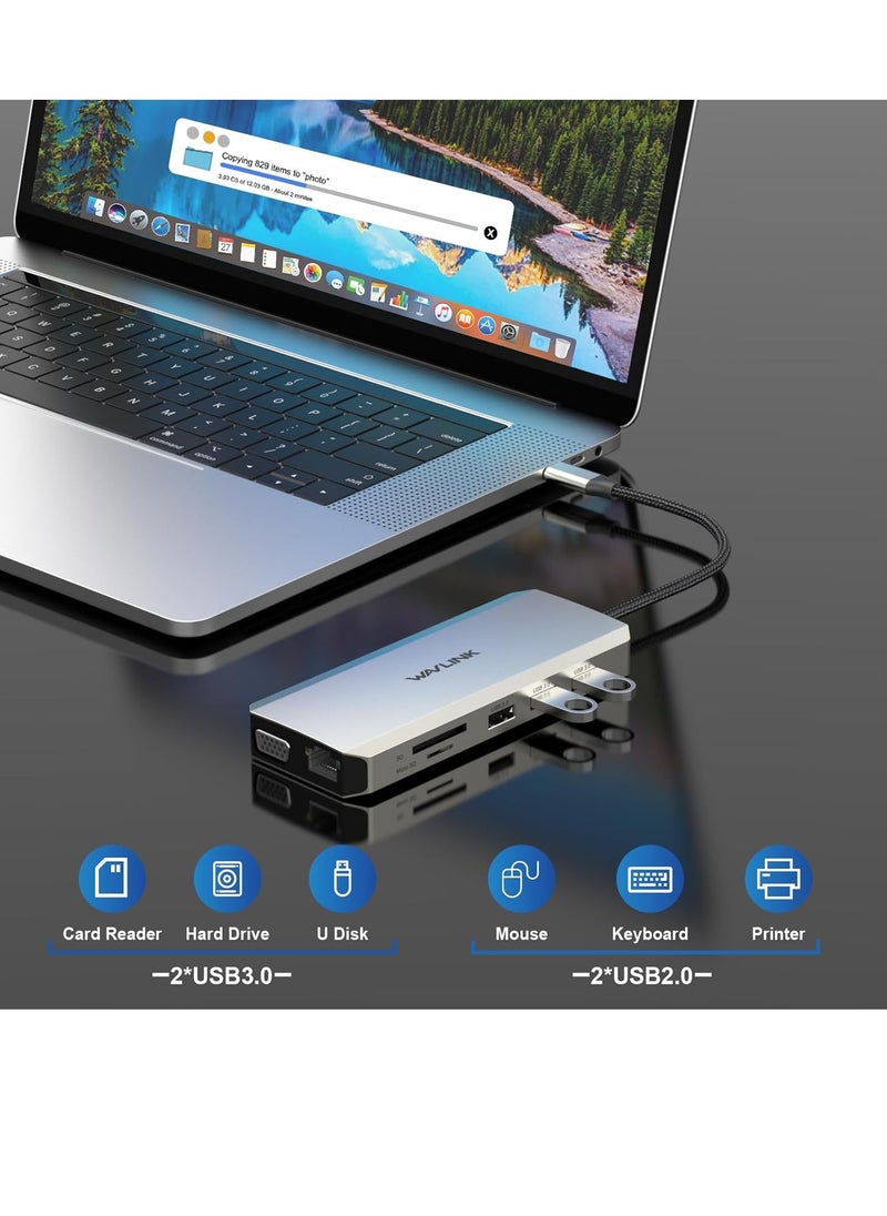 Generic - Wavelink USB C Hub Charging Dock 12 in 1 Triple Display Dual Display with 2 HDMI VGA 100W PD Ethernet 5 Audio SD/TF Card Reader for Mac/Dell/Acer/HP/Asus/Steam Deck/ROG Ali/Lenovo Laptop - Image 1