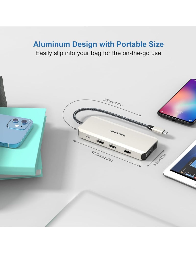 Generic - Wavelink USB C Hub Charging Dock 12 in 1 Triple Display Dual Display with 2 HDMI VGA 100W PD Ethernet 5 Audio SD/TF Card Reader for Mac/Dell/Acer/HP/Asus/Steam Deck/ROG Ali/Lenovo Laptop - Image 1