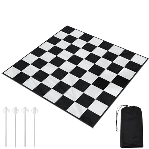 Yuxung 9x9ft Giant Chess Game Mat Nylon Board Mat for Outdoor with 4 Ground Nails and Storage Bag Compatible with 25 37 49 Inch Giant Chess Sets and 10 Inch Large Checkers Checker Not Included - Image 1
