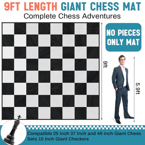 Yuxung 9x9ft Giant Chess Game Mat Nylon Board Mat for Outdoor with 4 Ground Nails and Storage Bag Compatible with 25 37 49 Inch Giant Chess Sets and 10 Inch Large Checkers Checker Not Included - Image 5