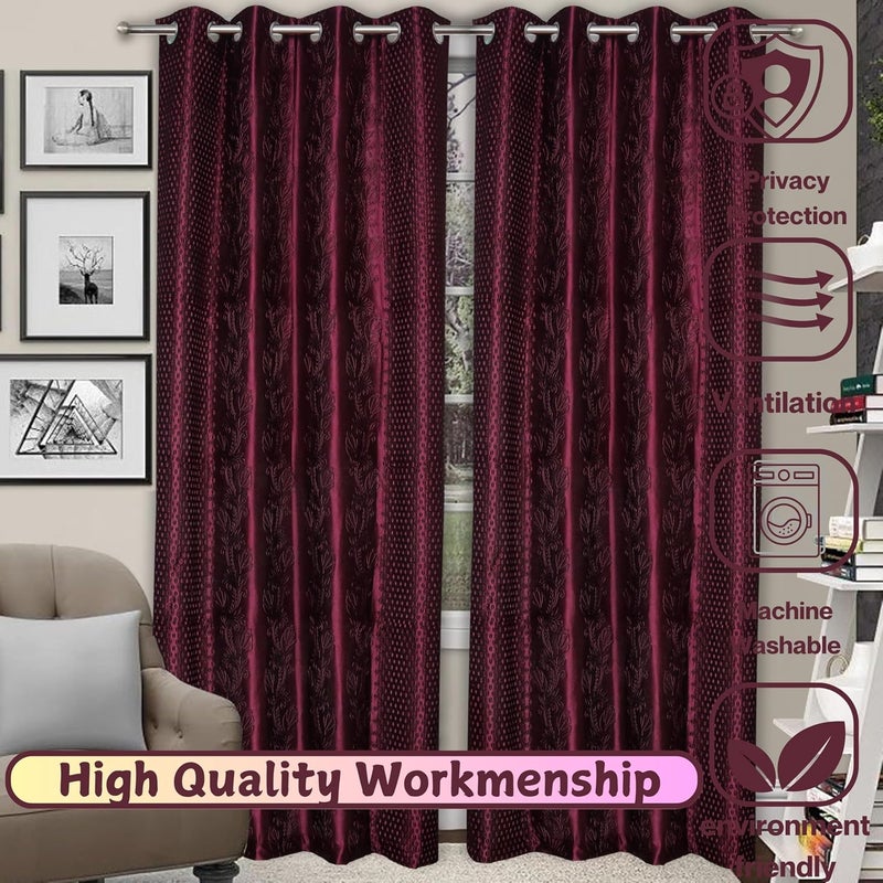 GRIHSHOBHA Wine Polyester Punch Embossed Light Filtering Curtains 8 Feet for Living Room Bedroom 8 Feet Door Set of 2 Piece