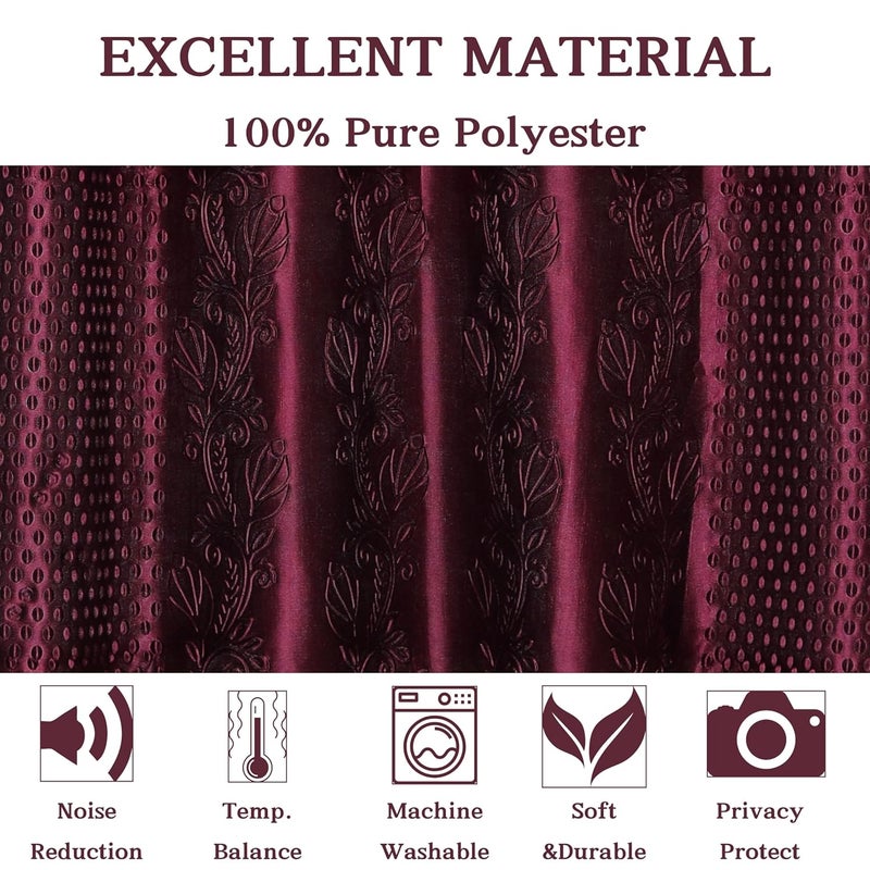 GRIHSHOBHA Wine Polyester Punch Embossed Light Filtering Curtains 8 Feet for Living Room Bedroom 8 Feet Door Set of 2 Piece