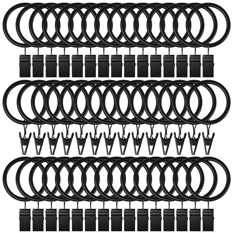 Lansian حلقة ستارة لانسية 44 قطعة مع مشابك خطاف ستارة سوداء معدنية مقاومة للصدأ لحلقات الستائر لتعليق الستائر والأقواس قضيب توتر بقطر داخلي 1 بوصة يناسب حتى 58 بوصة من قضيب الستارة