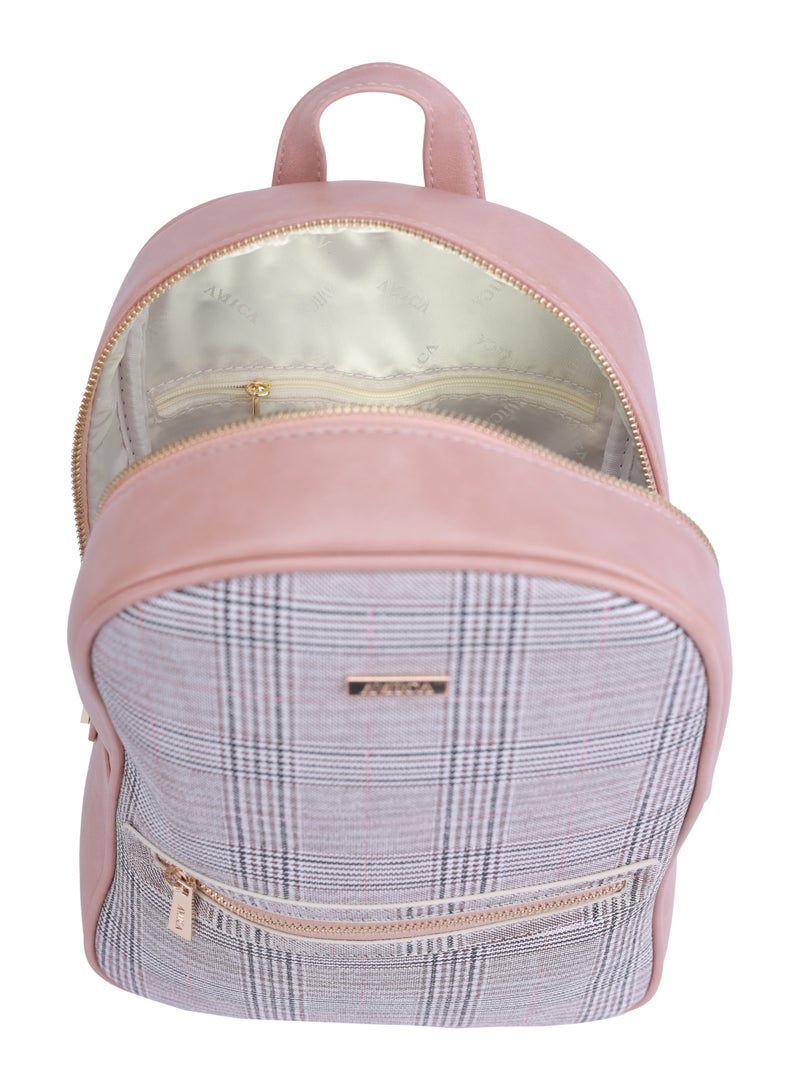AMICA Eva Pink Compact Plaid Women's Backpack Bags - Image 4