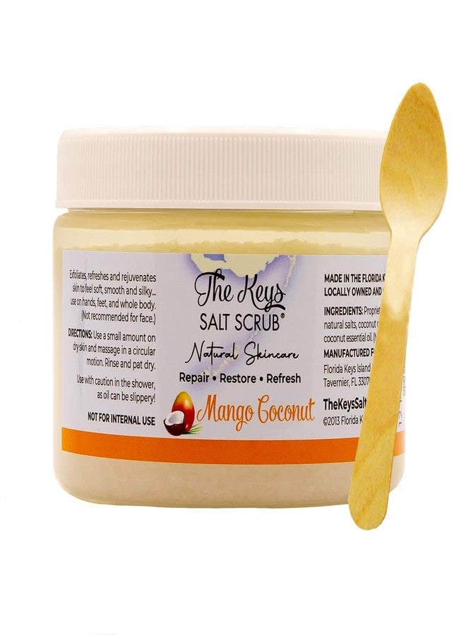 The Keys Salt Scrub -Sea Salt Scrub - Exfoliating Body Scrub with Wooden Spoon - Moisturizing Exfoliator for Hands, Foot, Bath, (Mango Coconut) (12 Fl Oz (Pack of 1), Mango Coconut) - Image 2
