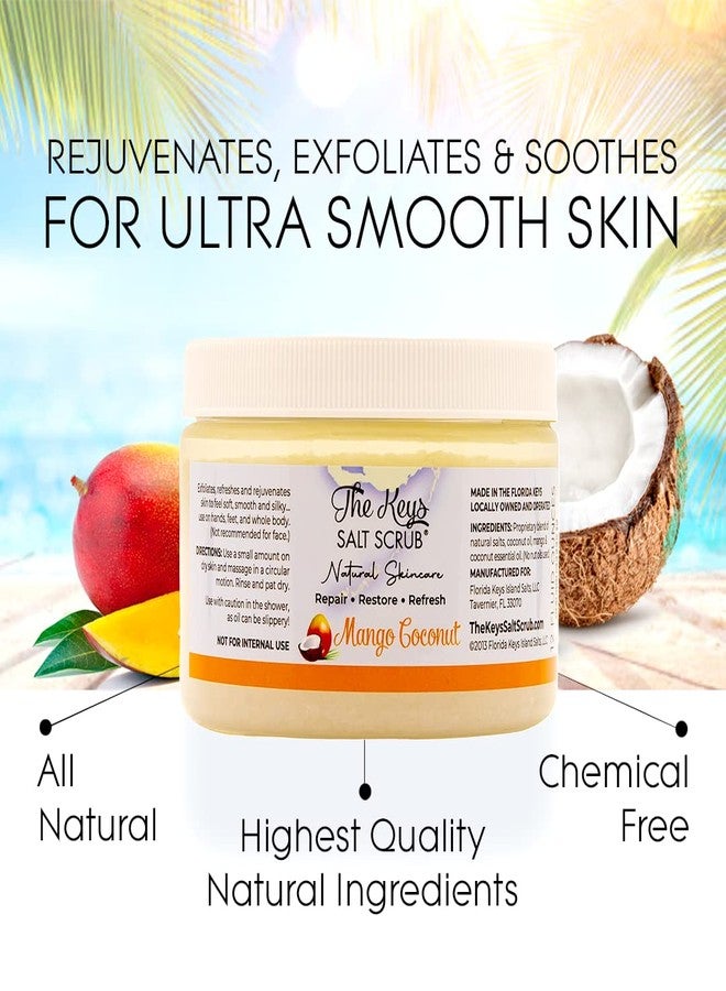 The Keys Salt Scrub -Sea Salt Scrub - Exfoliating Body Scrub with Wooden Spoon - Moisturizing Exfoliator for Hands, Foot, Bath, (Mango Coconut) (12 Fl Oz (Pack of 1), Mango Coconut) - Image 3