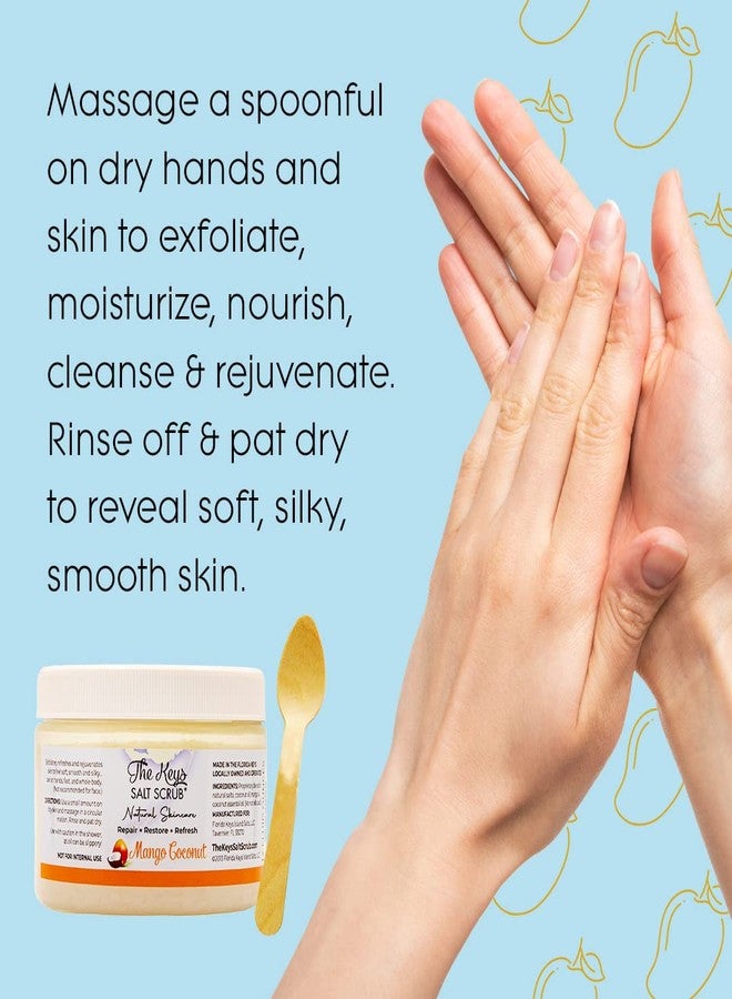 The Keys Salt Scrub -Sea Salt Scrub - Exfoliating Body Scrub with Wooden Spoon - Moisturizing Exfoliator for Hands, Foot, Bath, (Mango Coconut) (12 Fl Oz (Pack of 1), Mango Coconut) - Image 4