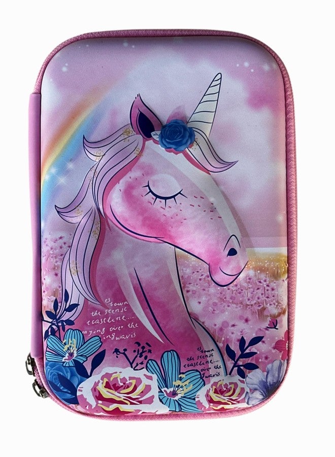 MSGH Design 7D Big Size Multipurpose Hardtop Pencil Pouch for Boys & Grils (UNI Pink) - Image 1