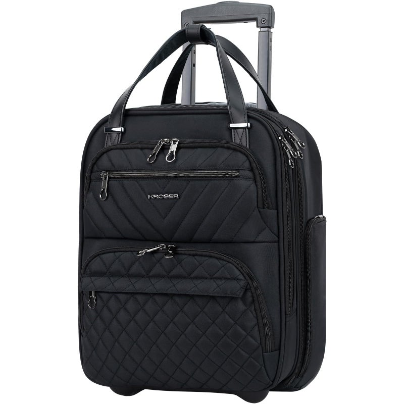 KROSER Carry On Underseat Multifunctional 16inch Underseater Lightweight Overnight Suitcase for Men Women Black - Image 2