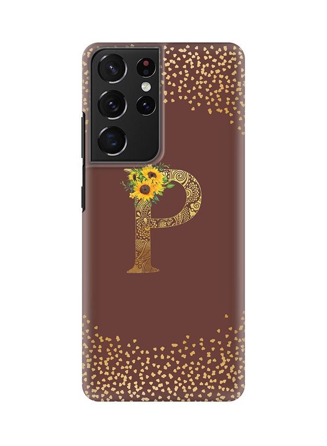 Stylizedd Monogram Slim Cover for Samsung Galaxy S21 Ultra 5G Case Custom Initials Letter Floral Pattern Snap Series Mobile Cover Matte Alphabet  - P (Brown) - Image 1