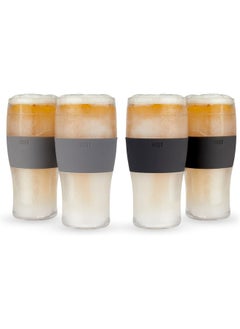 Host Host Freeze Beer 16 ounce Freezer Gel Chiller Double Wall Plastic Frozen Pint Glass, Black & Grey-Set of 4  - Image 1