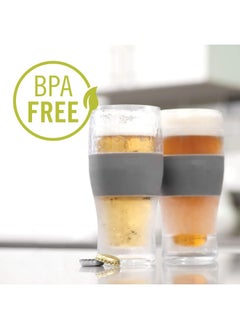 Host Host Freeze Beer 16 ounce Freezer Gel Chiller Double Wall Plastic Frozen Pint Glass, Black & Grey-Set of 4  - Image 3