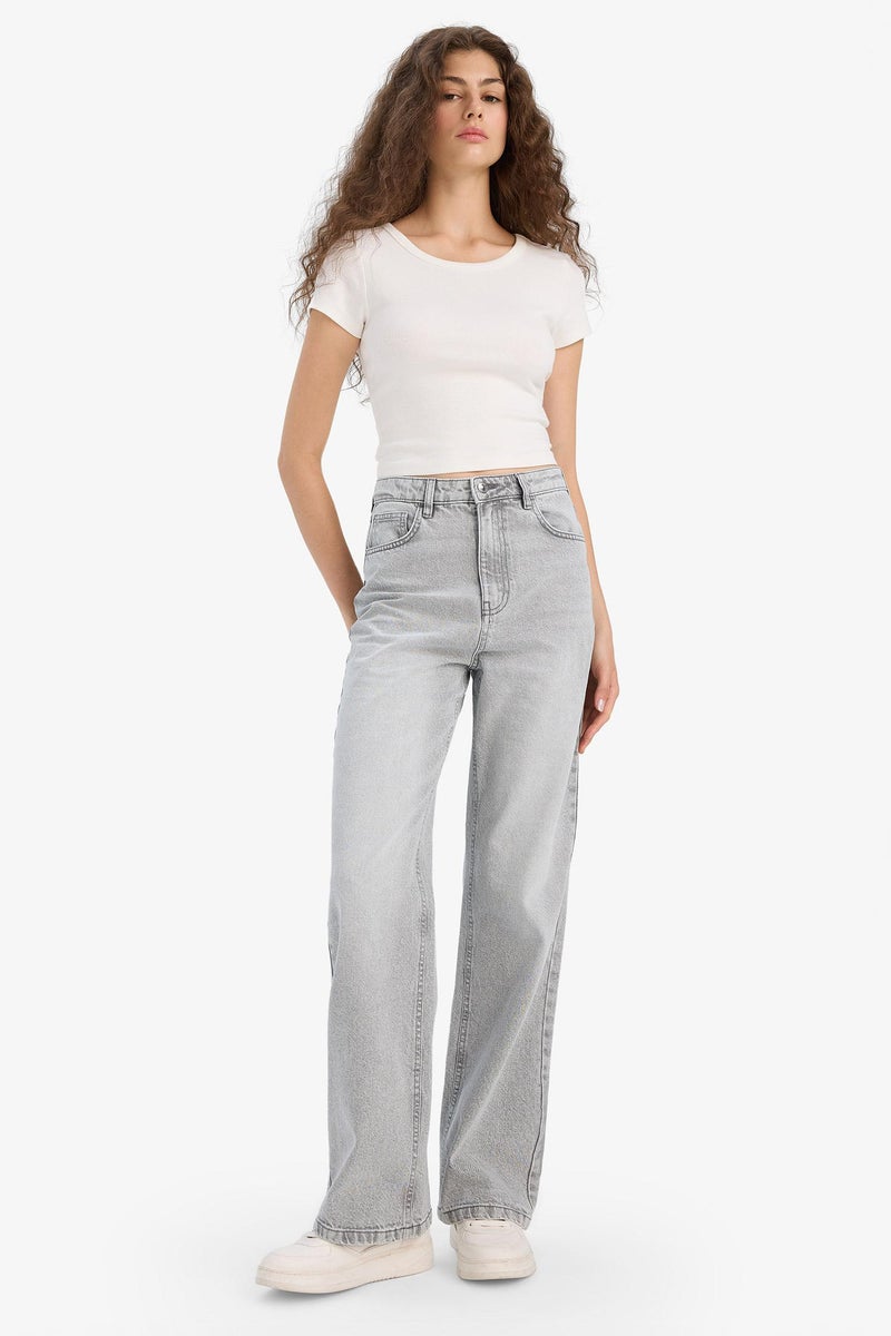 DeFacto Grey Woman Regular Hem Jean Trousers Casual - Image 1