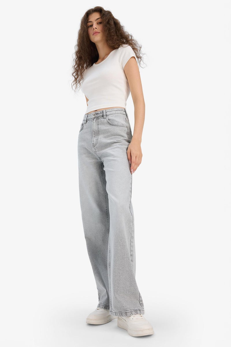 DeFacto Grey Woman Regular Hem Jean Trousers Casual - Image 4